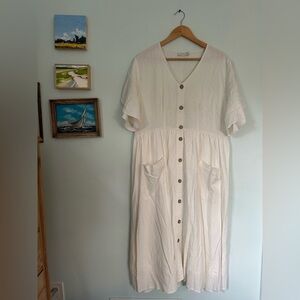 Linen White Button-Down Dress